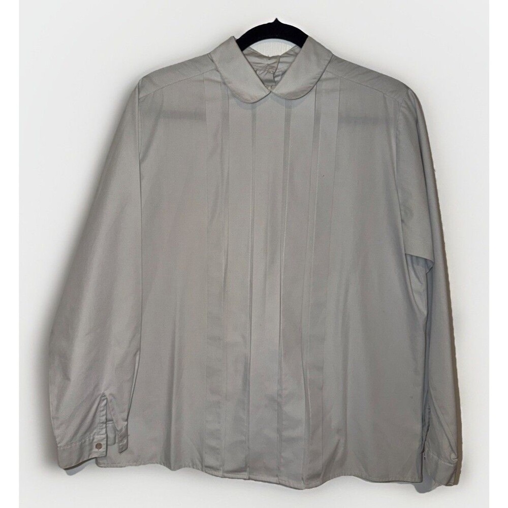 VTG Michelle Stuart Women Shirt Blouse Button Back  sz 14 Light Gray Secretary